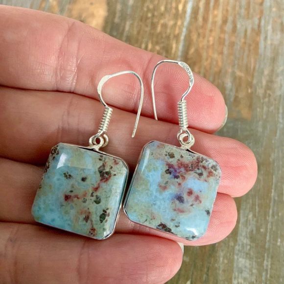 Larimar Blue and Silver Earrings - Picture 2 of 3